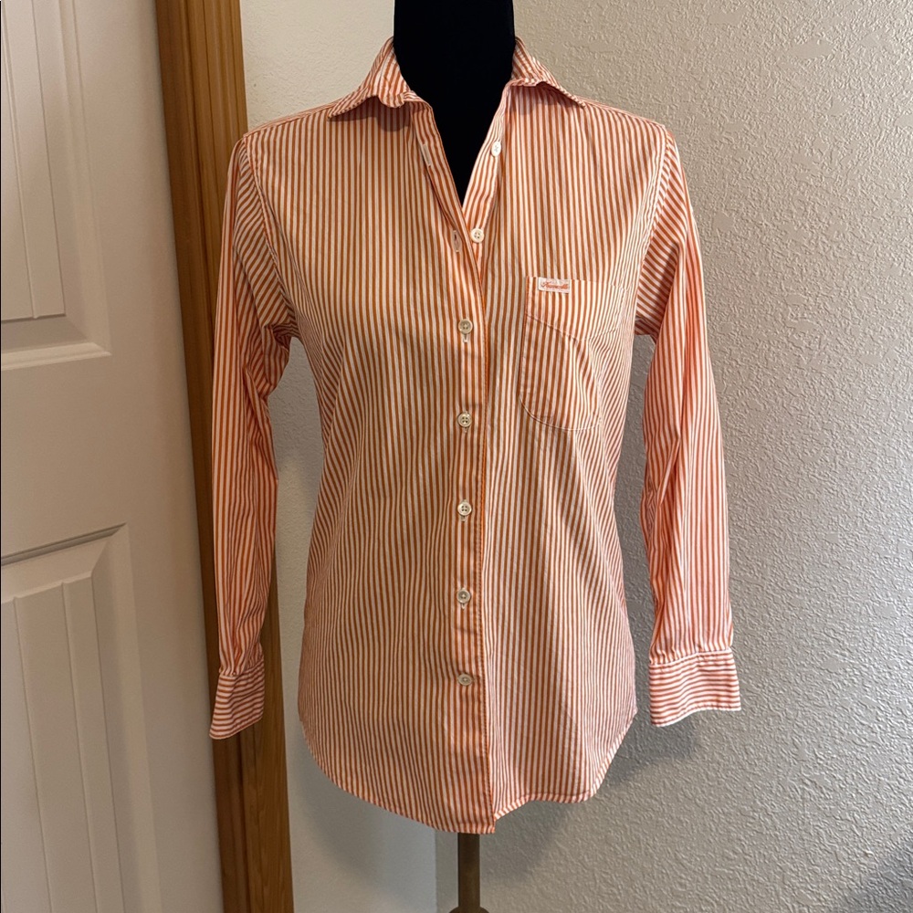 Faconnable Vibrant Orange and White Striped Shirt